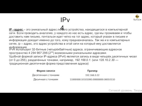 IPv4 IP –адрес – это уникальный адрес любого устройства, находящегося в