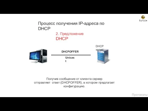 DHCPOFFER Unicast 2. Предложение DHCP Получив сообщение от клиента сервер отправляет