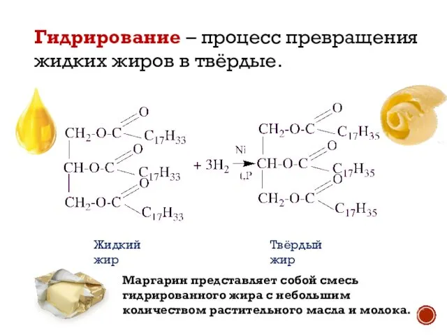 Жидкий жир Твёрдый жир Гидрирование – процесс превращения жидких жиров в