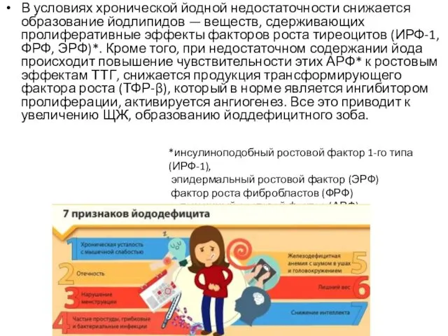 В условиях хронической йодной недостаточности снижается образование йодлипидов — веществ, сдерживающих