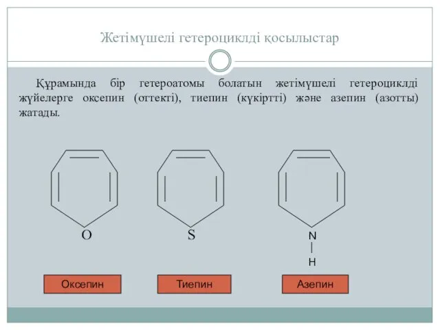 Жетімүшелі гетероциклді қосылыстар Құрамында бір гетероатомы болатын жетімүшелі гетероциклді жүйелерге оксепин