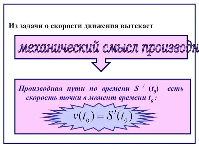 Из задачи о скорости движения вытекает Производная пути по времени S