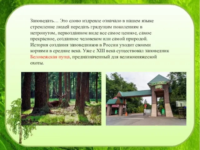 Заповедать… Это слово издревле означало в нашем языке стремление людей передать