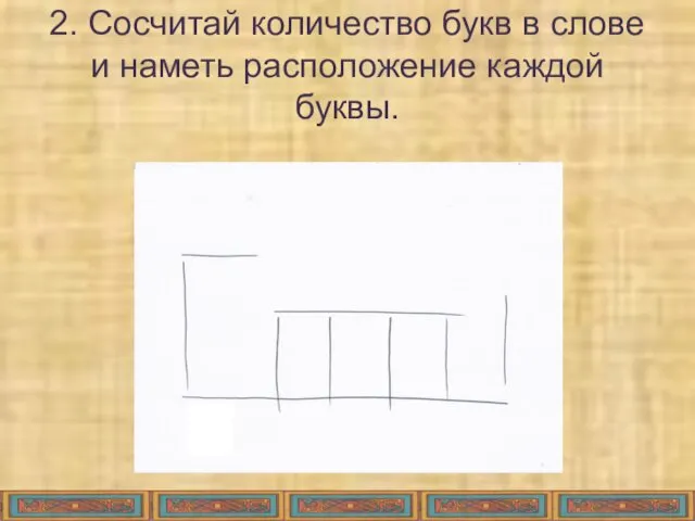 2. Сосчитай количество букв в слове и наметь расположение каждой буквы.