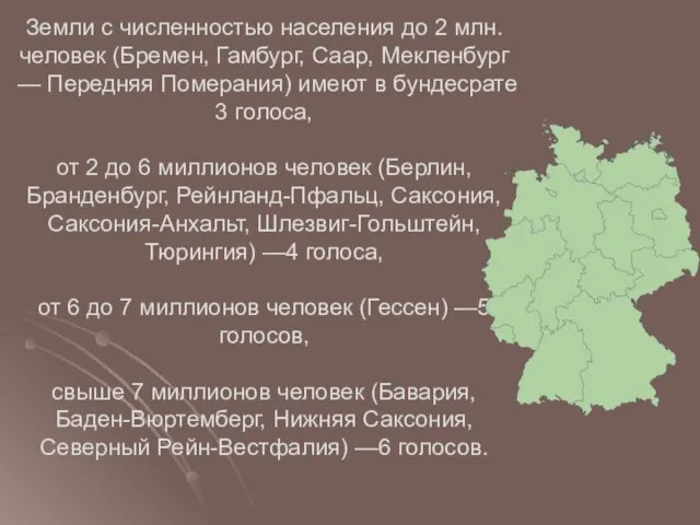 Земли с численностью населения до 2 млн. человек (Бремен, Гамбург, Саар,