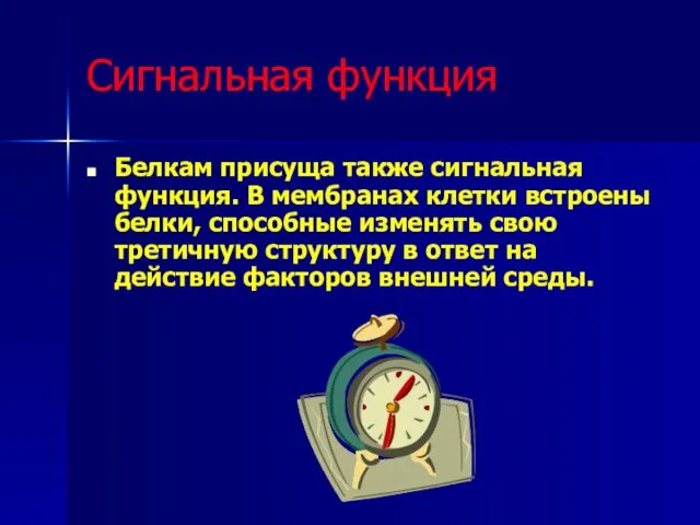 Сигнальная функция Белкам присуща также сигнальная функция. В мембранах клетки встроены