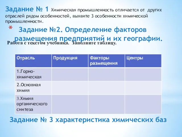 Задание №2. Определение факторов размещения предприятий и их географии. Работа с