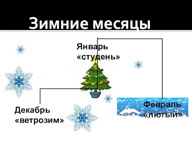 Зимние месяцы Декабрь «ветрозим» Январь «студень» Февраль «лютый»