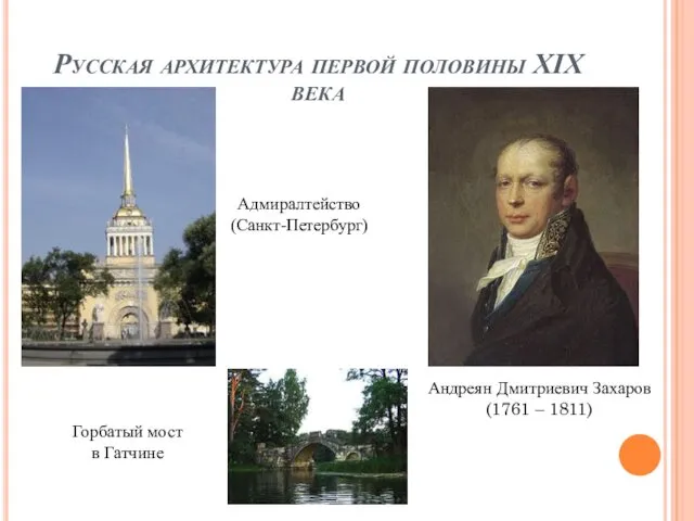 Русская архитектура первой половины XIX века Андреян Дмитриевич Захаров (1761 –