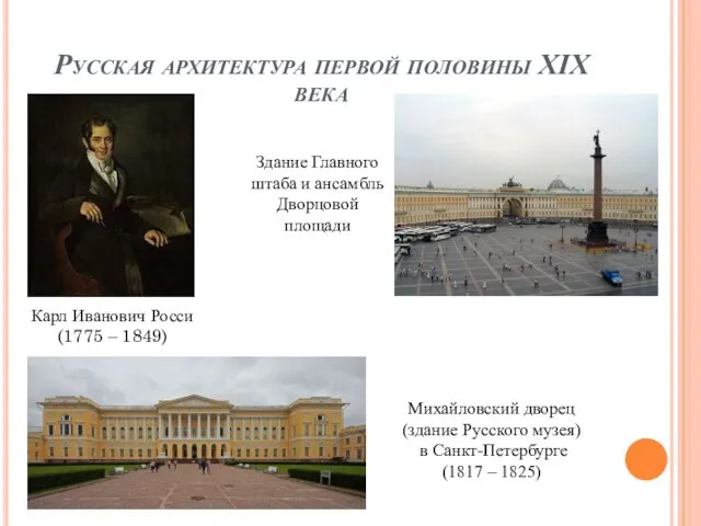 Русская архитектура первой половины XIX века Карл Иванович Росси (1775 –