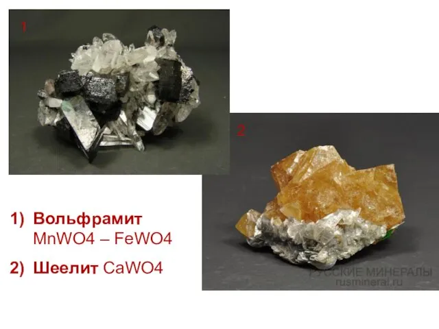 Вольфрамит MnWO4 – FeWO4 Шеелит CaWO4 1 2