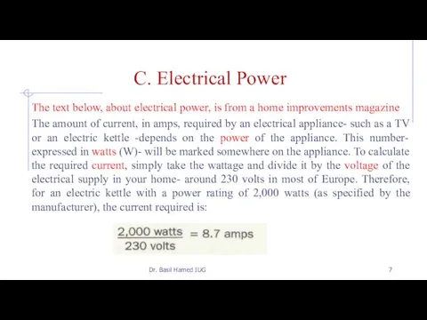 C. Electrical Power The text below, about electrical power, is from