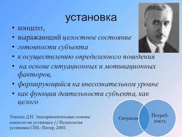 установка концепт, выражающий целостное состояние готовности субъекта к осуществлению определенного поведения