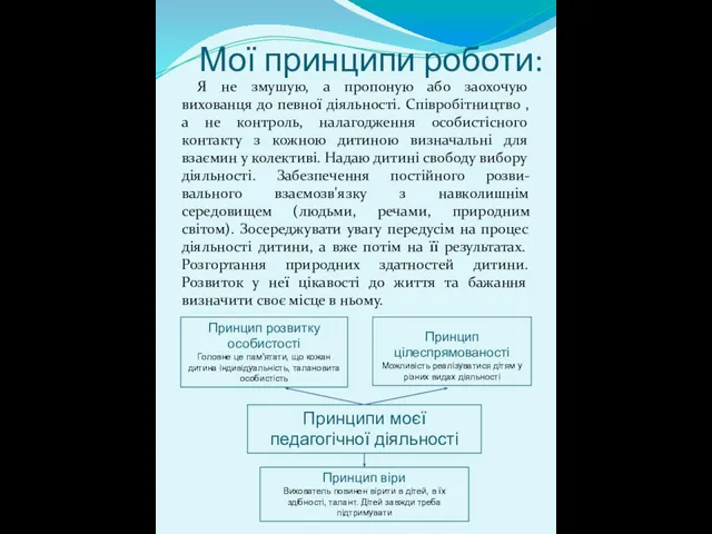 Мої принципи роботи: Я не змушую, а пропоную або заохочую вихованця