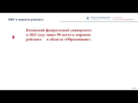 КФУ в мировом рейтинге 2020 г. Казанский федеральный университет в 2021