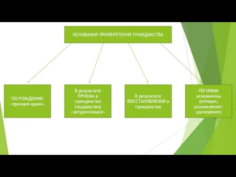 ОСНОВАНИЯ ПРИОБРЕТЕНИЯ ГРАЖДАНСТВА ПО РОЖДЕНИЮ «принцип крови» В результате ПРИЕМА в