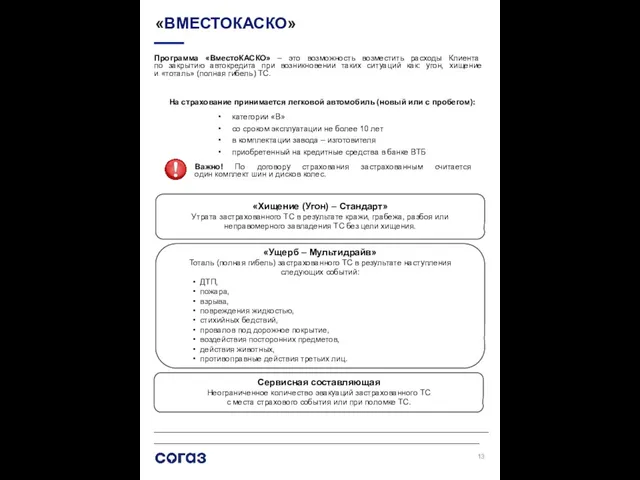 ______________________________________________________________________________________________________________________________________________ «ВМЕСТОКАСКО» Программа «ВместоКАСКО» – это возможность возместить расходы Клиента по