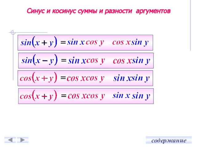 Синус и косинус суммы и разности аргументов