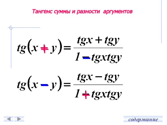 Тангенс суммы и разности аргументов