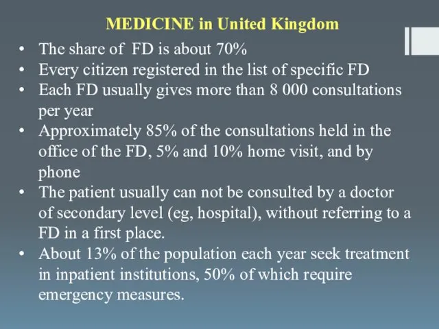 MEDICINE in United Kingdom The share of FD is about 70%