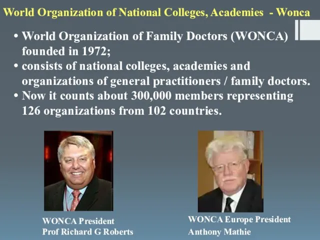 World Organization of National Colleges, Academies - Wonca World Organization of