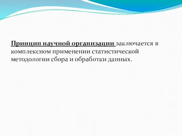 Принцип научной организации заключается в комплексном применении статистической методологии сбора и обработки данных.