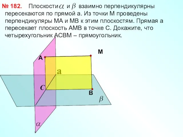 Плоскости и взаимно перпендикулярны пересекаются по прямой a. Из точки М