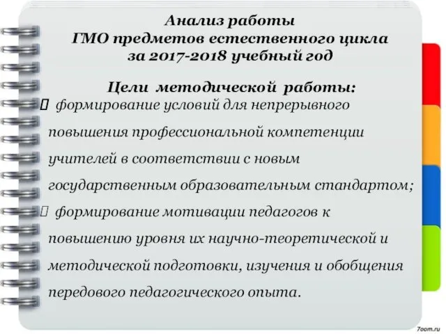 Цели методической работы: формирование условий для непрерывного повышения профессиональной компетенции учителей