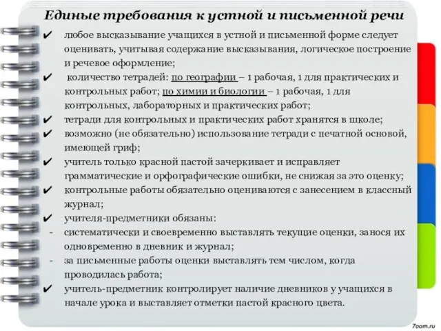 Единые требования к устной и письменной речи любое высказывание учащихся в