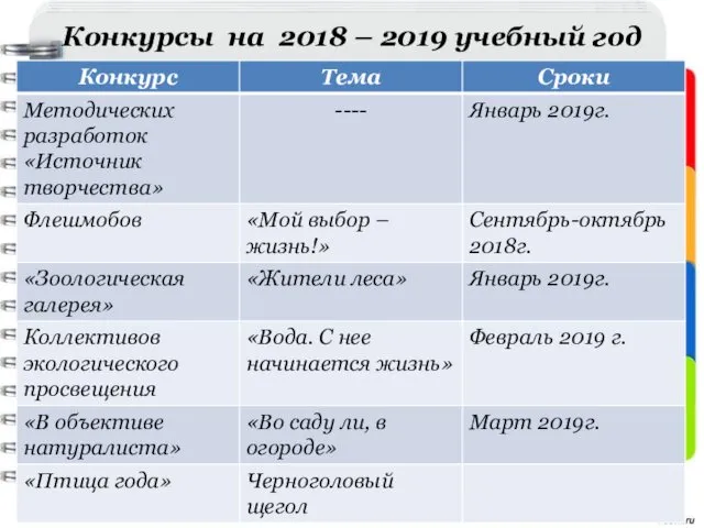 Конкурсы на 2018 – 2019 учебный год