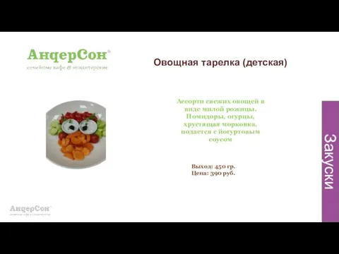 Овощная тарелка (детская) Ассорти свежих овощей в виде милой рожицы. Помидоры,