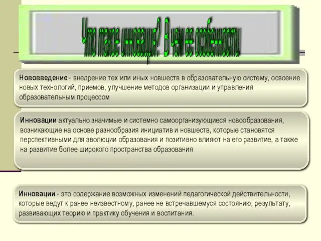 Инновации - это содержание возможных изменений педагогической действительности, которые ведут к