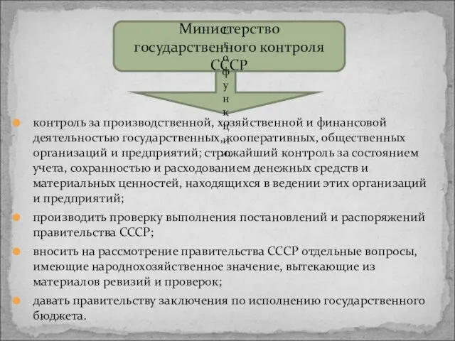 контроль за производственной, хозяйственной и финансовой деятельностью государственных, кооперативных, общественных организаций