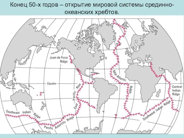 Конец 50-х годов – открытие мировой системы срединно-океанских хребтов.