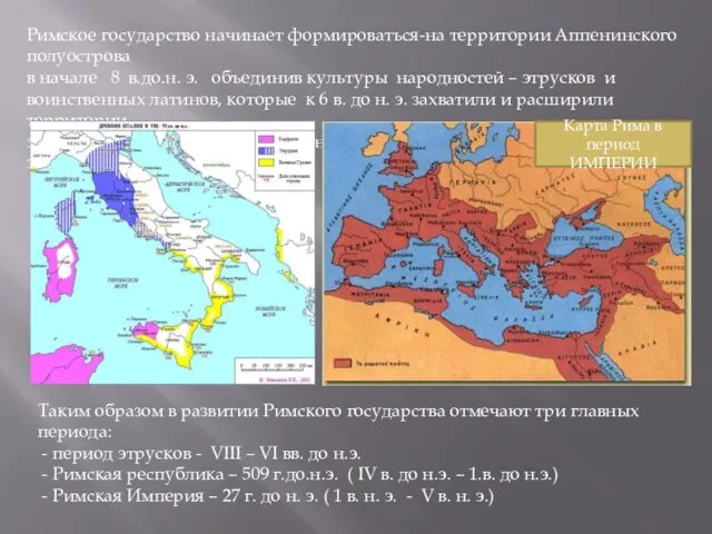 Римское государство начинает формироваться-на территории Аппенинского полуострова в начале 8 в.до.н.