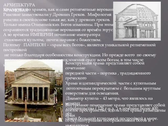 АРХИТЕКТУРА ХРАМОВАЯ Конструкцию храмов, как и сами религиозные верования Римляне заимствовали
