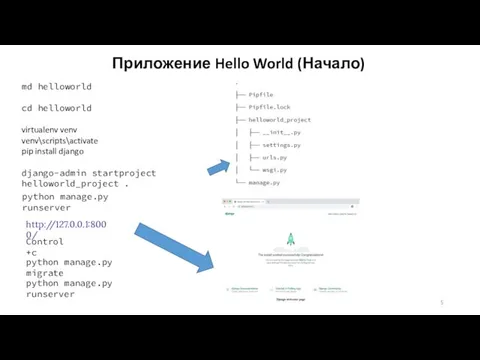 Приложение Hello World (Начало) md helloworld cd helloworld virtualenv venv venv\scripts\activate