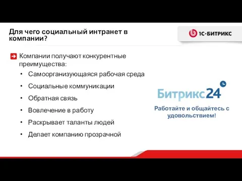 Для чего социальный интранет в компании? Компании получают конкурентные преимущества: Самоорганизующаяся