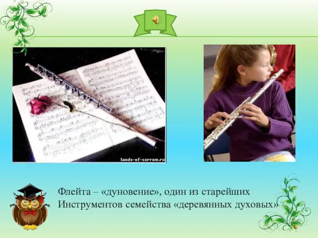 Флейта – «дуновение», один из старейших Инструментов семейства «деревянных духовых»
