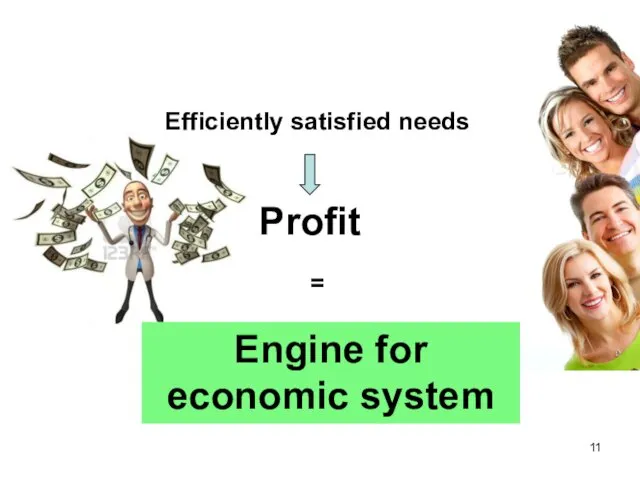Efficiently satisfied needs Profit Engine for economic system =