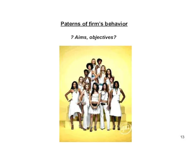Paterns of firm’s behavior ? Aims, objectives?