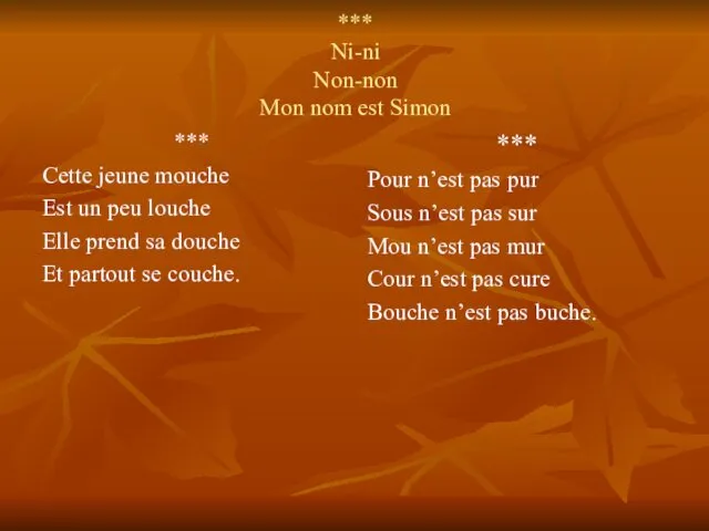 *** Ni-ni Non-non Mon nom est Simon *** Cette jeune mouche