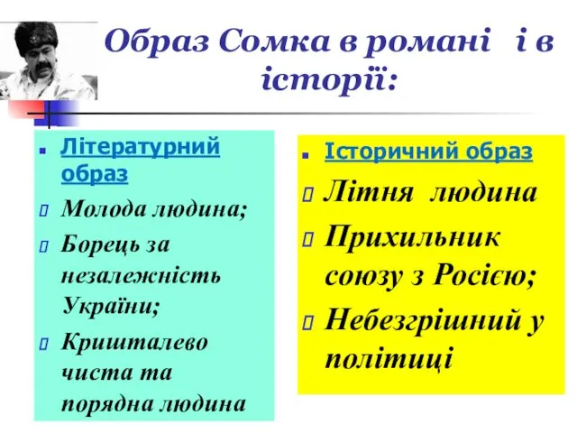 Образ Сомка в романі і в історії: Літературний образ Молода людина;