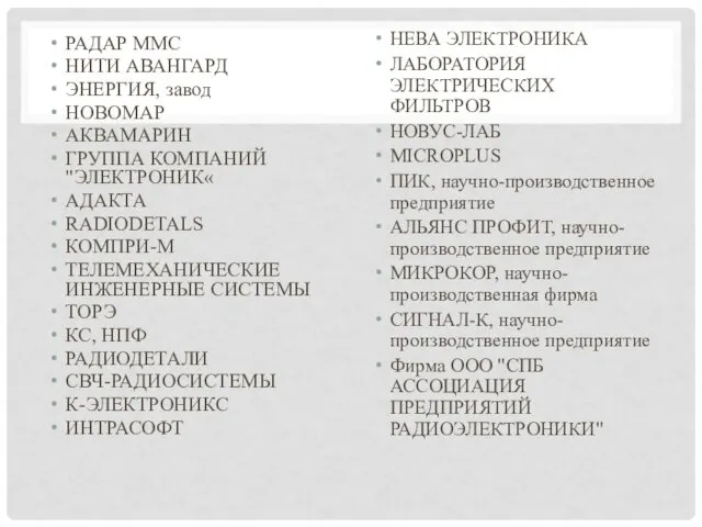 РАДАР ММС НИТИ АВАНГАРД ЭНЕРГИЯ, завод НОВОМАР АКВАМАРИН ГРУППА КОМПАНИЙ "ЭЛЕКТРОНИК«