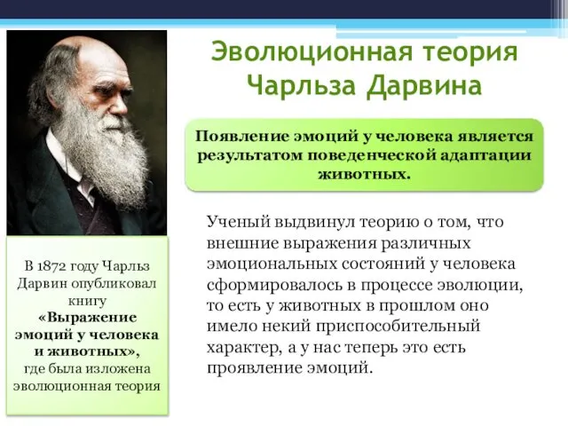 Эволюционная теория Чарльза Дарвина Ученый выдвинул теорию о том, что внешние