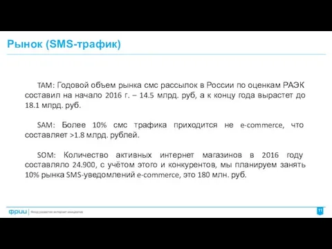 Рынок (SMS-трафик) TAM: Годовой объем рынка смс рассылок в России по