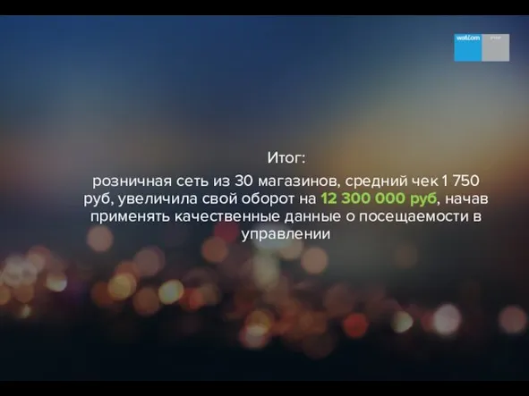 Итог: розничная сеть из 30 магазинов, средний чек 1 750 руб,