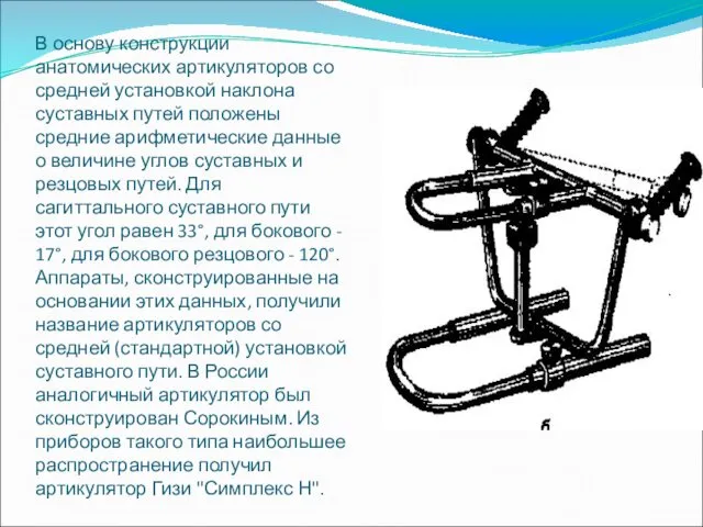 В основу конструкции анатомических артикуляторов со средней установкой наклона суставных путей