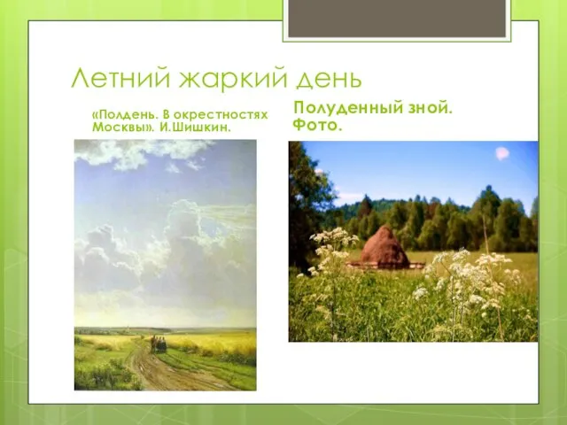 Летний жаркий день «Полдень. В окрестностях Москвы». И.Шишкин. Полуденный зной. Фото.