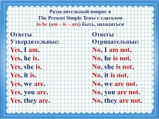 Разделительный вопрос в The Present Simple Tense с глаголом to be